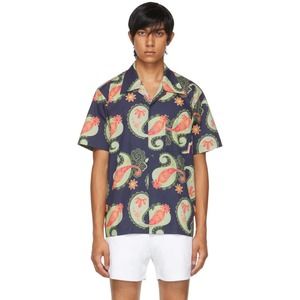 Rassvet Navy Graphic Print Paisley Short Sleeve‎ Shirt Sz Medium MSRP $210